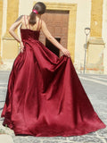 A-Line/Princess Satin Spaghetti Straps Sleeveless Ruffles Sweep/Brush Train Dresses TPP0001561