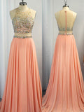 A-Line/Princess Scoop Chiffon Beading Sleeveless Sweep/Brush Train Dresses TPP0004583