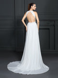 A-Line/Princess High Neck Ruffles Sleeveless Long Chiffon Dresses TPP0003847