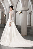 A-Line/Princess Long Sleeves Beading Applique Long Satin Wedding Dresses TPP0006637