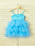 A-line/Princess Spaghetti Straps Sleeveless Sequin Tea-Length Net Flower Girl Dresses TPP0007858