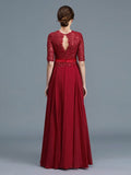 A-Line/Princess Scoop 1/2 Sleeves Chiffon Applique Floor-Length Mother of the Bride Dresses TPP0007199