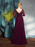 A-Line/Princess V-neck Beading 3/4 Sleeves Long Chiffon Mother of the Bride Dresses TPP0007150