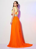 A-Line/Princess One-Shoulder Sleeveless Beading Long Chiffon Dresses TPP0004125