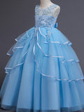 A-Line/Princess Tulle Applique Scoop Sleeveless Floor-Length Flower Girl Dresses TPP0007513