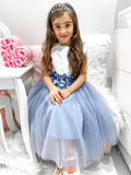 A-Line/Princess Tulle Hand-Made Flower Scoop Sleeveless Tea-Length Flower Girl Dresses TPP0007470