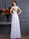 A-Line/Princess Bateau Short Sleeves Beading Long Chiffon Dresses TPP0002264