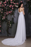 A-Line/Princess One-Shoulder Sleeveless Hand-Made Flower Ruffles Long Chiffon Wedding Dresses TPP0006989