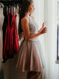 A-Line/Princess Applique Halter Tulle Sleeveless Short/Mini Two Piece Dresses TPP0008369