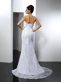 Trumpet/Mermaid Sweetheart Lace Sleeveless Long Satin Wedding Dresses TPP0006169