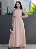 A-Line/Princess Chiffon Ruffles Spaghetti Straps Sleeveless Floor-Length Junior/Girls Bridesmaid Dresses TPP0005879