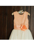 A-line/Princess Scoop Sleeveless Sequin Tea-Length Tulle Flower Girl Dresses TPP0007722