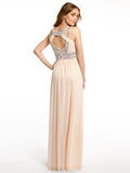 A-Line/Princess Bateau Beading Sleeveless Chiffon Floor-Length Dresses TPP0002012