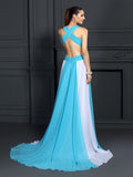 A-Line/Princess Halter Ruffles Sleeveless Long Chiffon Dresses TPP0004291