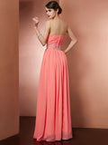 A-Line/Princess Strapless Sleeveless Pleats Beading Long Chiffon Dresses TPP0003630