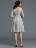 A-Line/Princess 1/2 Sleeves Scoop Knee-Length Applique Chiffon Mother of the Bride Dresses TPP0007299