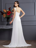 A-Line/Princess One-Shoulder Sleeveless Beading Long Chiffon Dresses TPP0004299