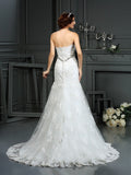 Trumpet/Mermaid Strapless Beading Sleeveless Long Lace Wedding Dresses TPP0006750