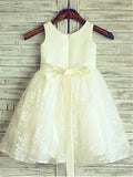 A-line/Princess Scoop Sash/Ribbon/Belt Sleeveless Knee-Length Lace Flower Girl Dresses TPP0007628