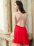 A-line/Princess One-Shoulder Beading Sleeveless Chiffon Short/Mini Dresses TPP0008824