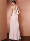 A-Line/Princess One-Shoulder Sleeveless Pleats Long Chiffon Dresses TPP0003489