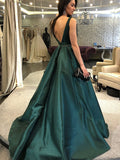 A-Line/Princess Sleeveless Bateau Sweep/Brush Train Beading Satin Dresses TPP0002769