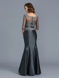 Trumpet/Mermaid Scoop 3/4 Sleeves Applique Floor-Length Taffeta Mother of the Bride Dresses TPP0007320