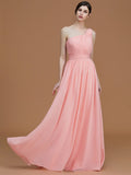 A-Line/Princess One-Shoulder Sleeveless Floor-Length Ruched Chiffon Bridesmaid Dresses TPP0005701