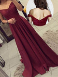 A-Line/Princess Off-the-Shoulder Sleeveless Sweep/Brush Train Ruched Satin Dresses TPP0002544