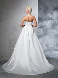 Ball Gown Strapless Ruched Sleeveless Long Satin Wedding Dresses TPP0006591