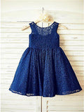 A-line/Princess Scoop Sleeveless Bowknot Tea-Length Lace Flower Girl Dresses TPP0007735