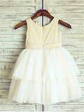 A-line/Princess Straps Sleeveless Hand-made Flower Tea-Length Tulle Flower Girl Dresses TPP0007856