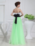 A-Line/Princess Beading Sleeveless Satin Tulle Long Dresses TPP0004525