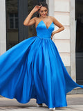 A-Line/Princess Satin Ruffles Sweetheart Sleeveless Floor-Length Dresses TPP0001553