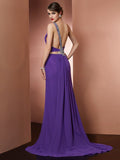 A-Line/Princess One-Shoulder Sleeveless Beading Long Chiffon Dresses TPP0003231