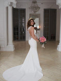 Trumpet/Mermaid Scoop Sleeveless Sweep/Brush Train Applique Lace Wedding Dresses TPP0005937