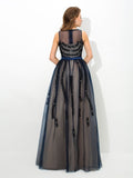 A-Line/Princess Sheer Neck Applique Sleeveless Long Tulle Dresses TPP0002434