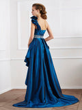 A-Line/Princess One-Shoulder Sleeveless Beading High Low Taffeta Dresses TPP0003305