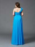 A-Line/Princess One-Shoulder Rhinestone Sleeveless Long Chiffon Plus Size Dresses TPP0004258