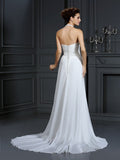 A-Line/Princess Halter Beading Sleeveless Long Chiffon Wedding Dresses TPP0006421