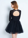 A-Line/Princess High Neck Long Sleeves Lace Short/Mini Net Dresses TPP0008616