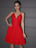 A-Line/Princess Chiffon Applique V-neck Sleeveless Short/Mini Homecoming Dresses TPP0004656