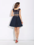 A-Line/Princess Bateau Beading Sleeveless Short Net Two Piece Dresses TPP0003631