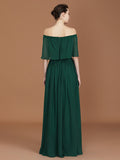 A-Line/Princess Pleats Off-the-Shoulder Floor-Length Chiffon Bridesmaid Dress TPP0005361