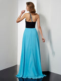 A-Line/Princess Sleeveless One-Shoulder Beading Long Chiffon Dresses TPP0003820