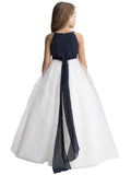 A-Line/Princess Tulle Sash/Ribbon/Belt Scoop Sleeveless Floor-Length Flower Girl Dresses TPP0007861