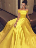 A-Line/Princess Off-the-Shoulder Sleeveless Sweep/Brush Train Ruffles Satin Dresses TPP0002225