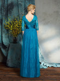 A-Line/Princess V-neck Applique 3/4 Sleeves Long Net Mother of the Bride Dresses TPP0007436