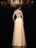 A-Line/Princess High Neck Beading Sleeveless Long Net Two Piece Dresses TPP0002802