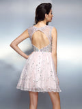 A-Line/Princess Bateau Beading Sleeveless Short Satin Cocktail Dresses TPP0008920